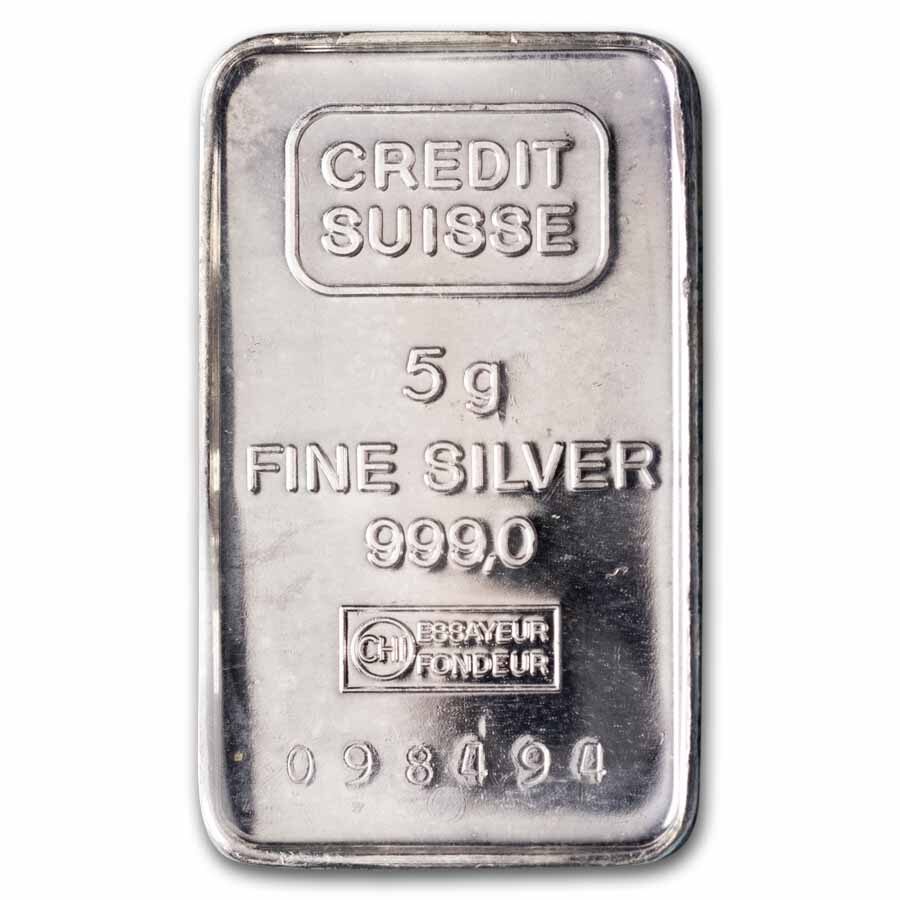 5 gram Silver Bar - Credit Suisse w/COA