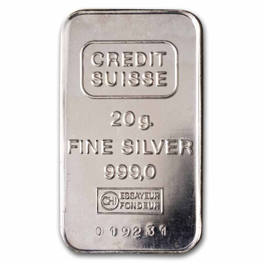 20 gram Silver Bar - Credit Suisse w/COA