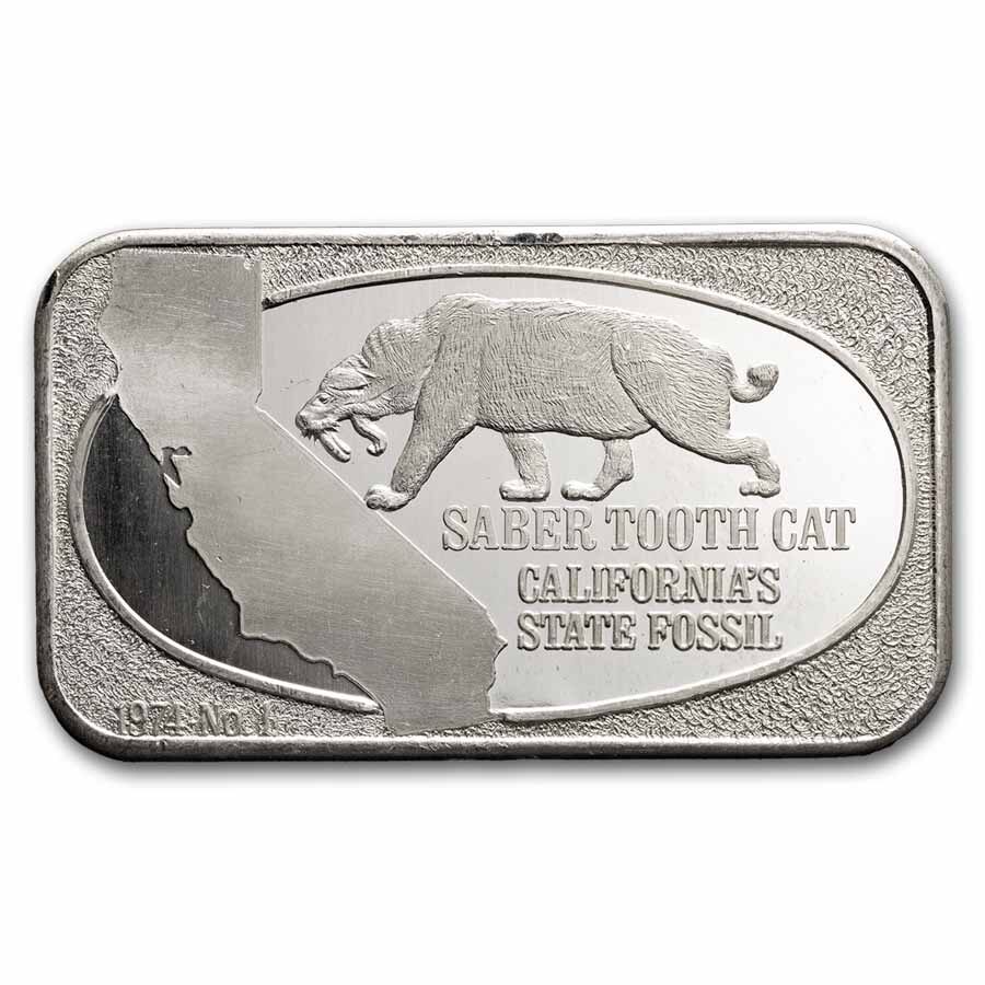 1 oz Silver Bar - Saber Tooth Cat (U.S. Silver Corporation)