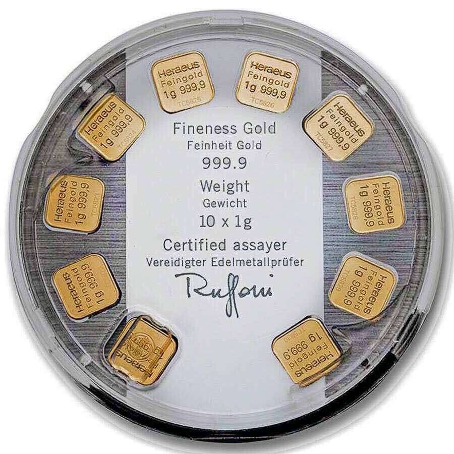 10x 1 gram Gold Bar - Argor-Heraeus MultiDisc (In Assay)