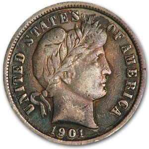 1901 Barber Dime Fine