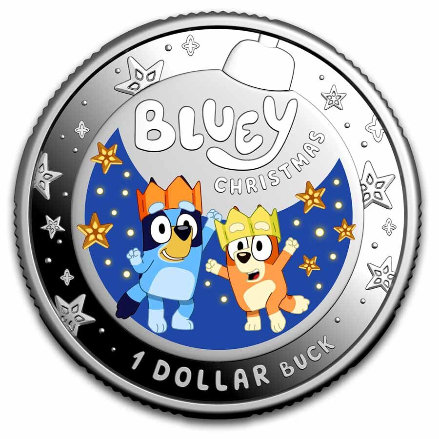 2025 Australia $1 Proof Silver Bluey Christmas Colorized