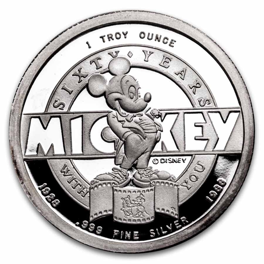 1 oz Silver Round - Mickey Mouse 60 Years Ambassador of Peace