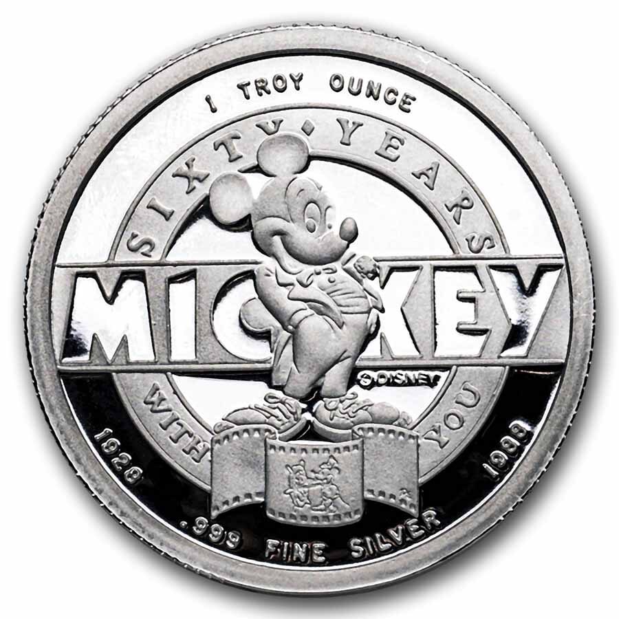 1 oz Silver Round - Mickey Mouse 60 Years International Icon