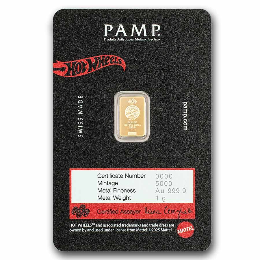 1 gram Gold Bar - PAMP Hot Wheels™ Race to Win (In Assay)