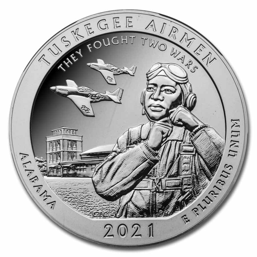 2021 5 oz Silver ATB Tuskegee Airmen MS-69 DPL NGC (ER/FR)
