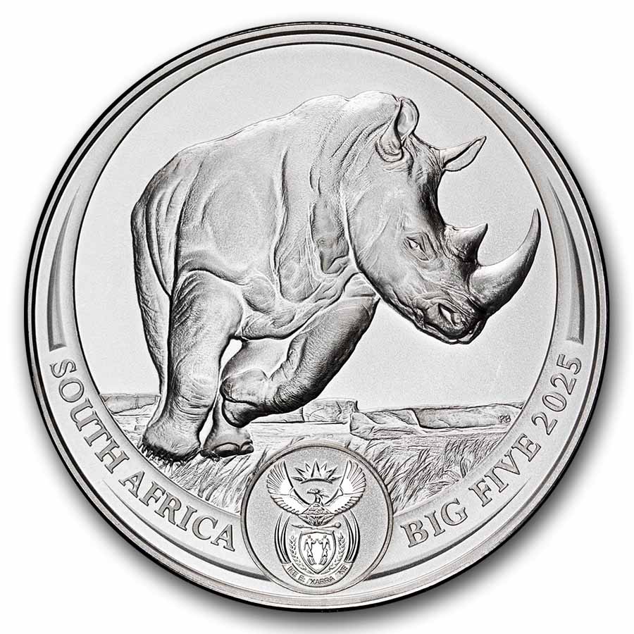 2025 South Africa 1 oz Silver Big Five Rhino BU (In Blister Pack)