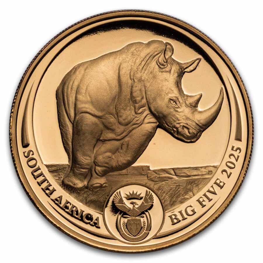 2025 South Africa 1 oz Proof Gold Big Five Rhino (w/ Box & COA)