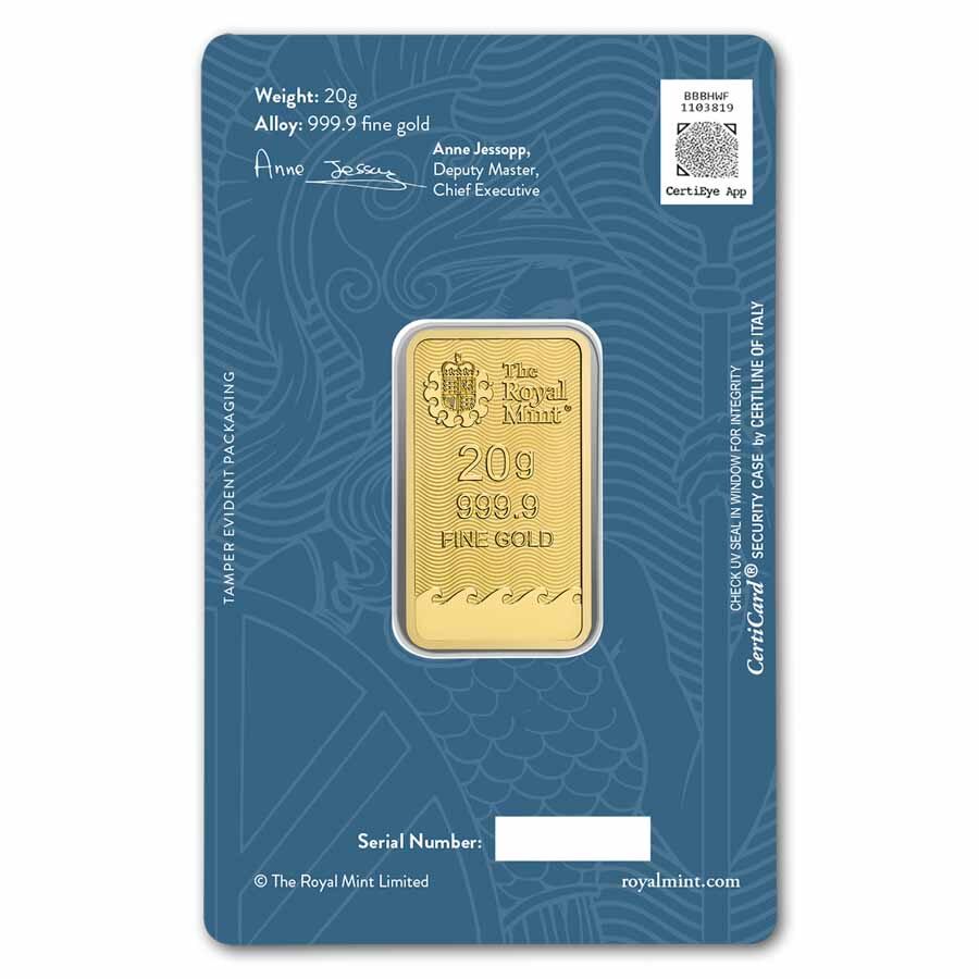 20 gram Gold Bar - The Royal Mint Britannia (New Assay)