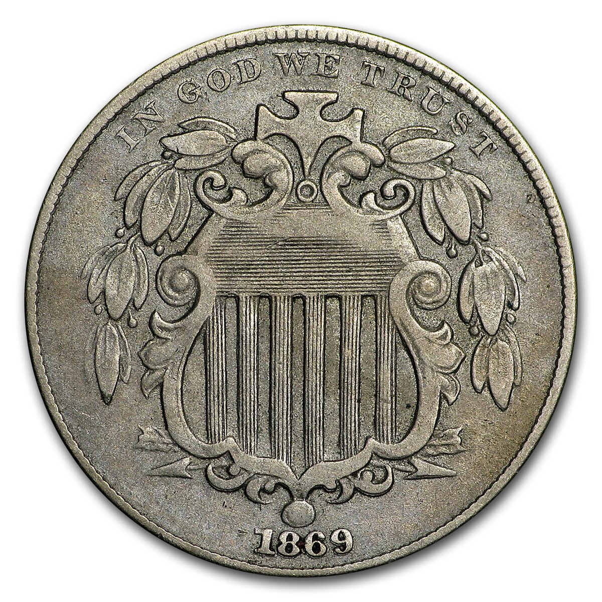 1869 Shield Nickel VF