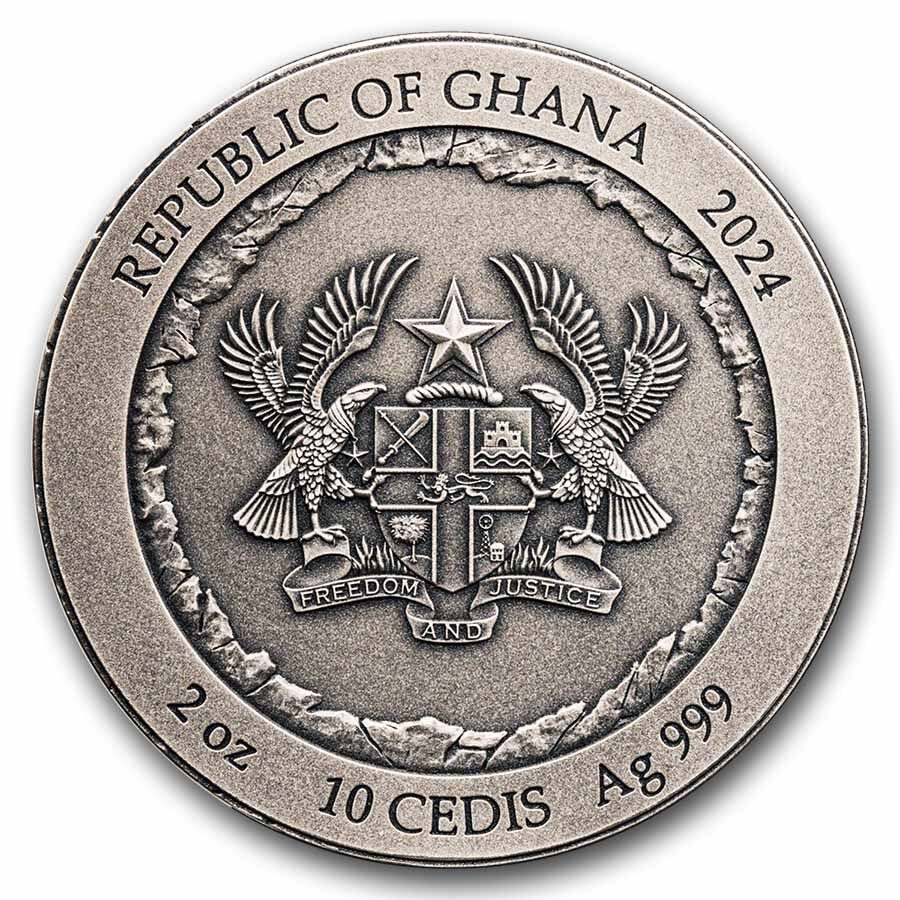 2024 Republic of Ghana 2 oz Silver Antique Mount Rushmore