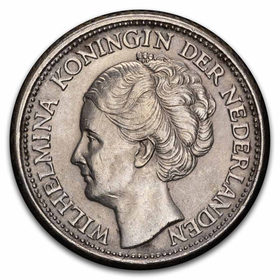 1926-1945 Netherlands Silver 25 Cents Wilhelmina AU/BU
