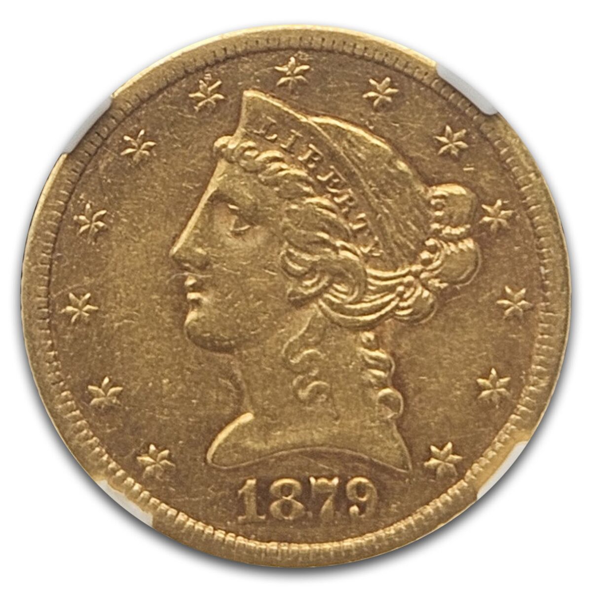 1879-CC $5 Liberty Gold Half Eagle AU-53 NGC