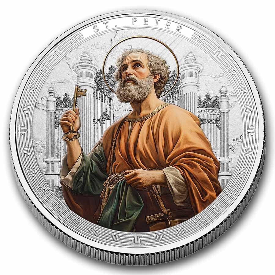 2025 Ghana 1 oz Silver Patron Saints St. Peter (Colorized)