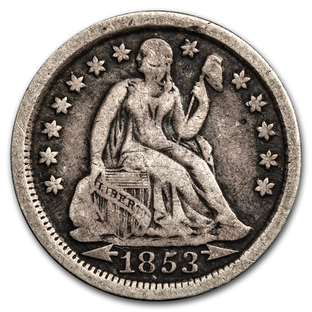 1853 Liberty Seated Dime w/Arrows Fine