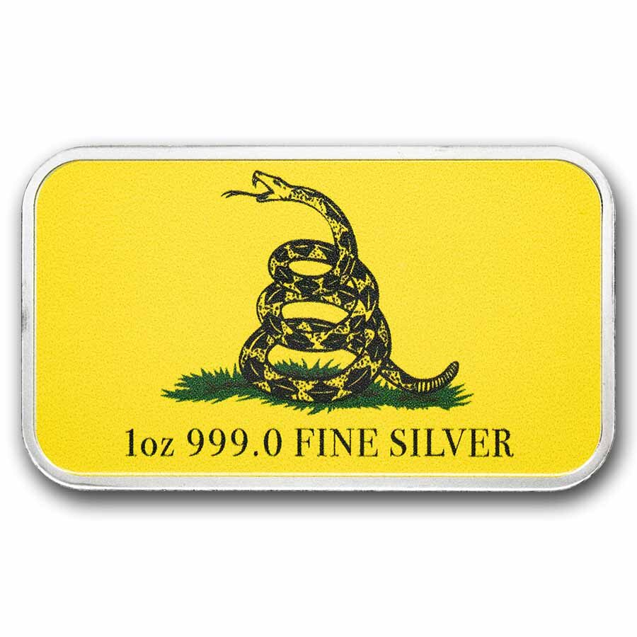 1 oz Silver Colorized Bar - "Don't Tread on Me" Gadsden Flag