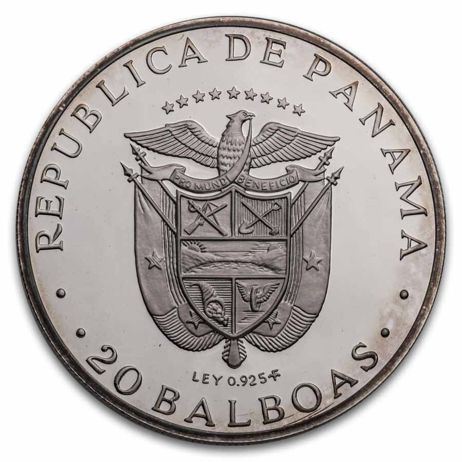 1972 Panama Silver 20 Balboas Simon Bolivar Proof (w/Box & COA)