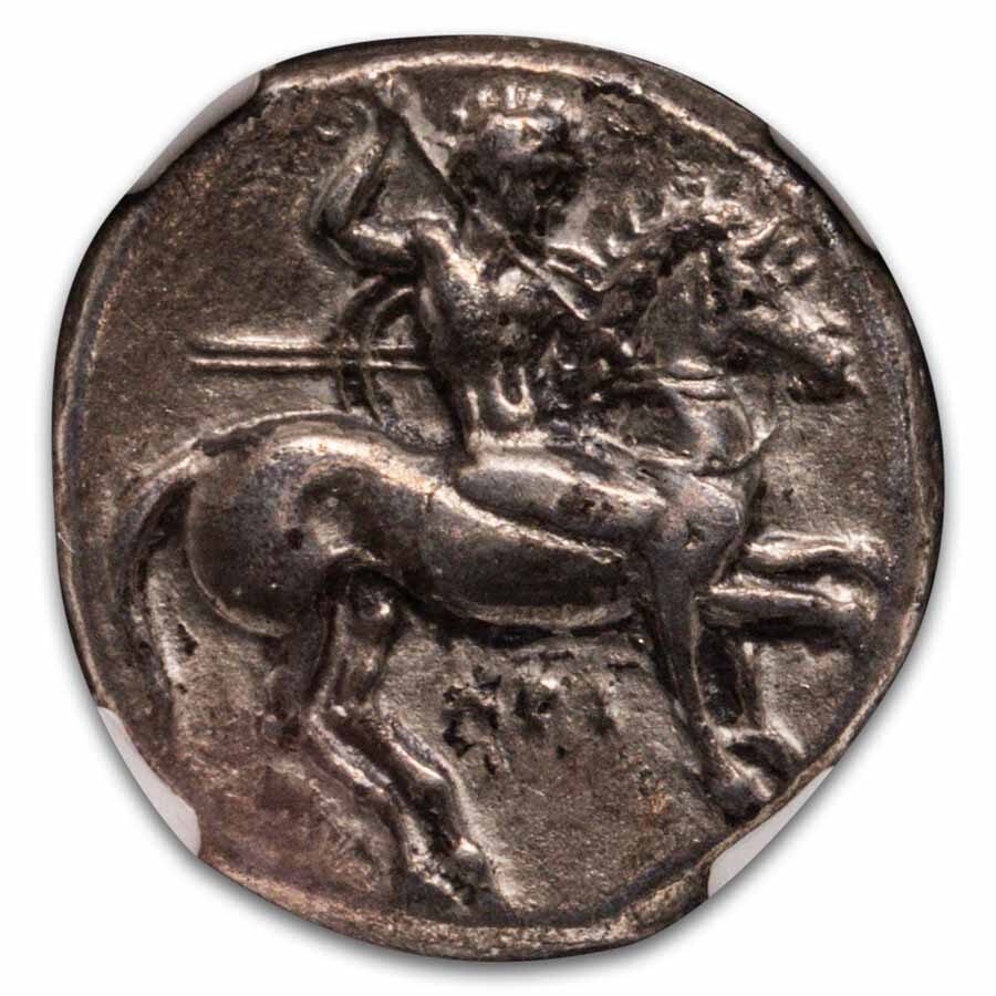 Calabria Taras AR Didrachm Rider & Dolphin (332-302 BC) VF NGC