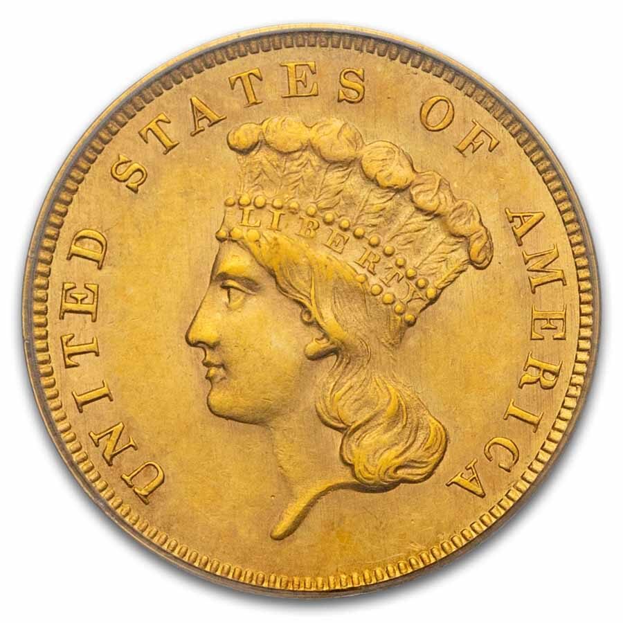 1862 $3 Gold Princess MS-62 PCGS CAC