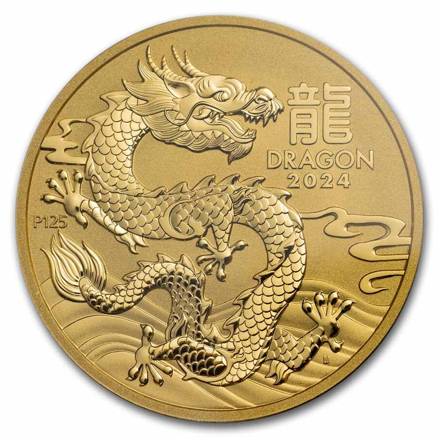 2024 Australia 2 oz Gold Lunar Dragon MS-70 PCGS (Flag Label)