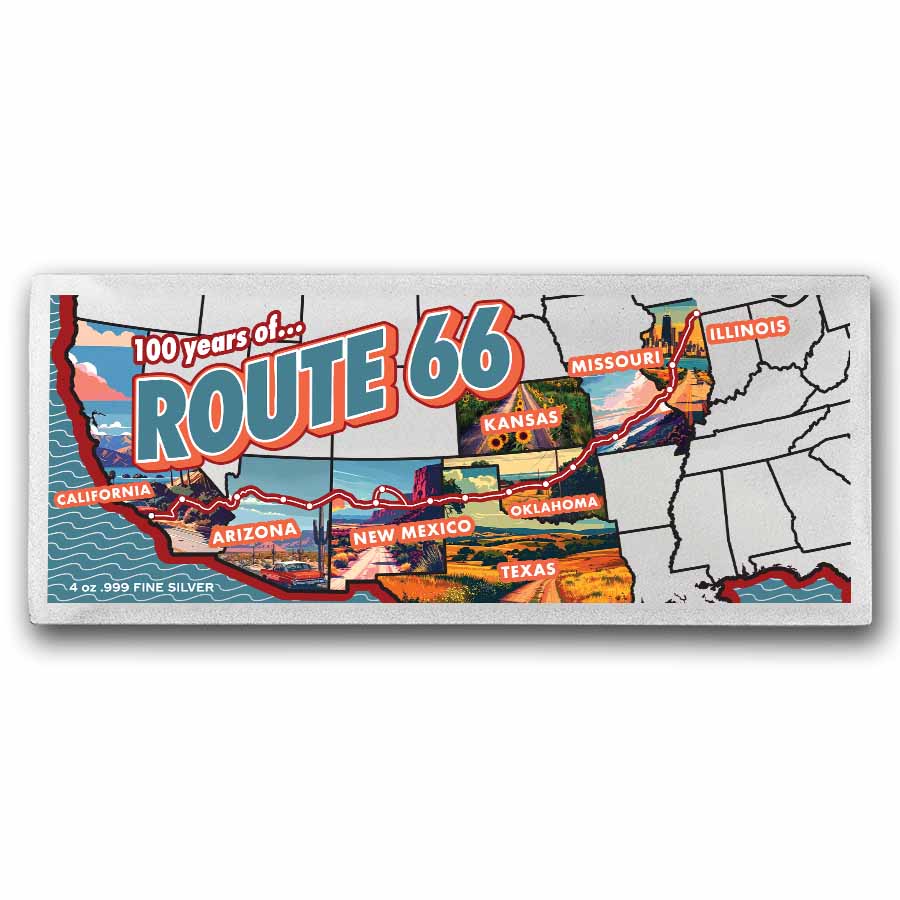 4 oz Silver Colorized Bar - Route 66 100th Anniversary