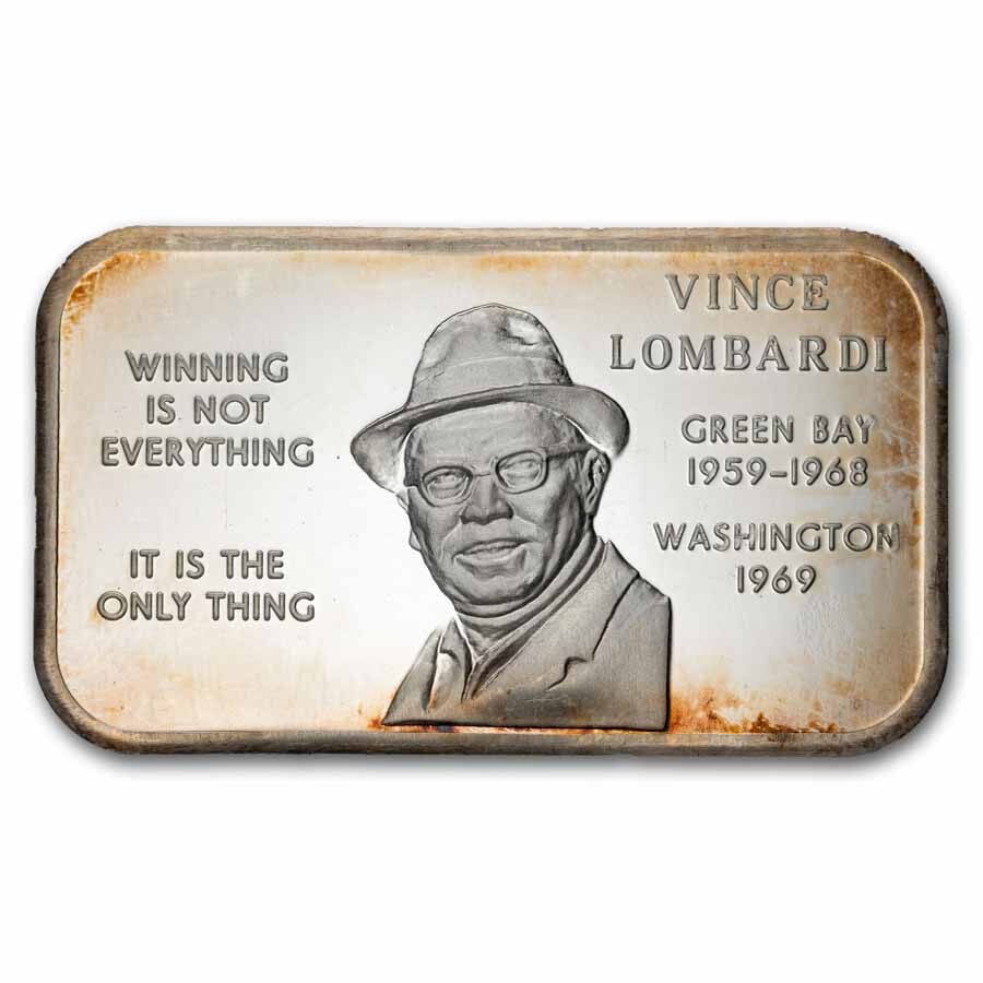 1 oz Silver Bar - Vintage Vince Lombardi (Packers NFL)