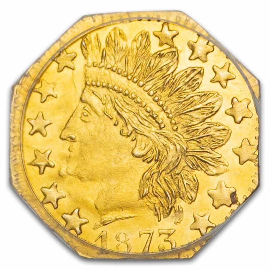 1873 Indian Octagonal 25 Cent Gold MS-65 PL PCGS (BG-793)