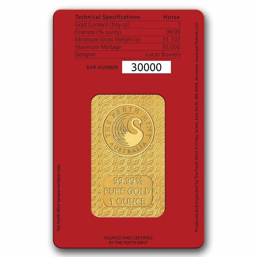 2026 1 oz Gold Bar - Perth Mint Lunar Horse (In Assay)