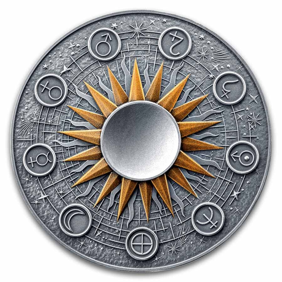 2025 Republic of Ghana 2 oz Silver Solar System: Sun Box & COA