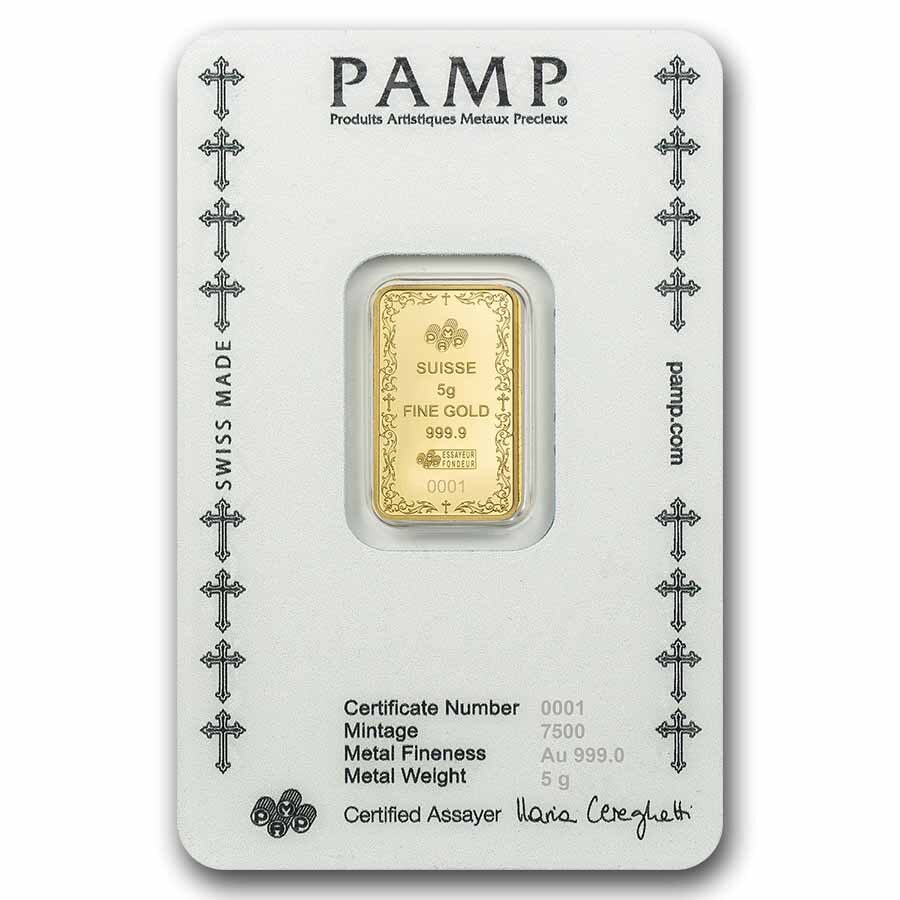 5 gram Gold Bar - PAMP Suisse (Cross of Christianity)