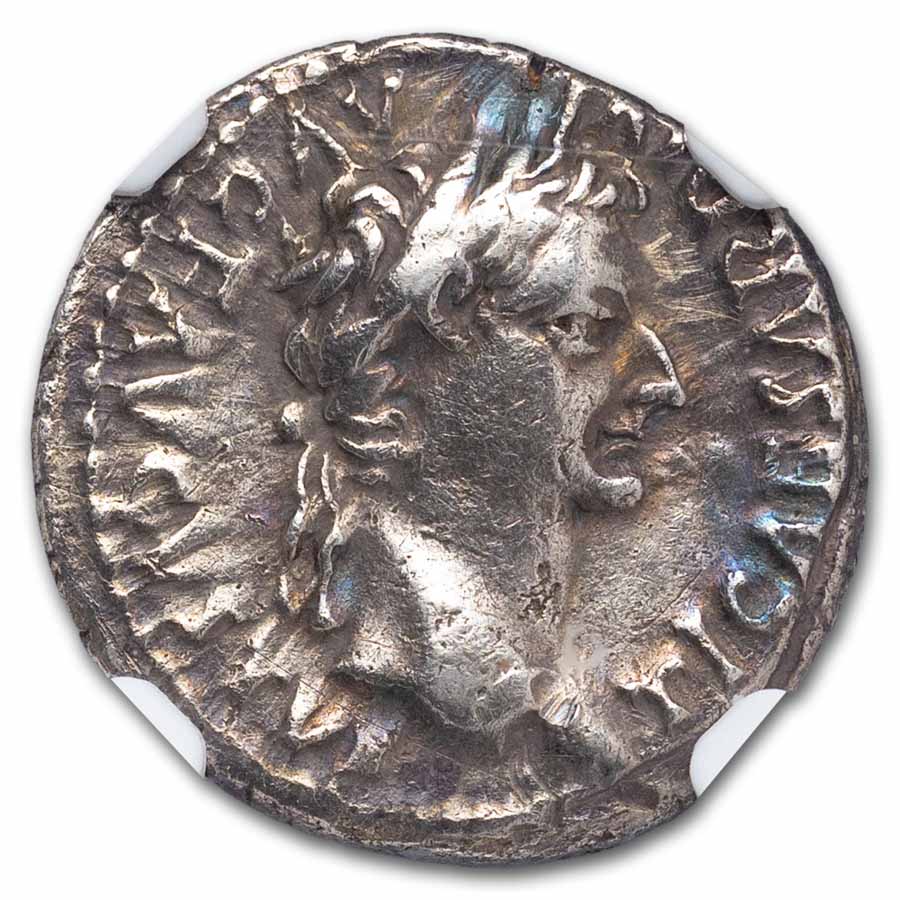 Roman AR Denarius Tiberius (14-37 AD) Ch VF NGC (Tribute Penny)