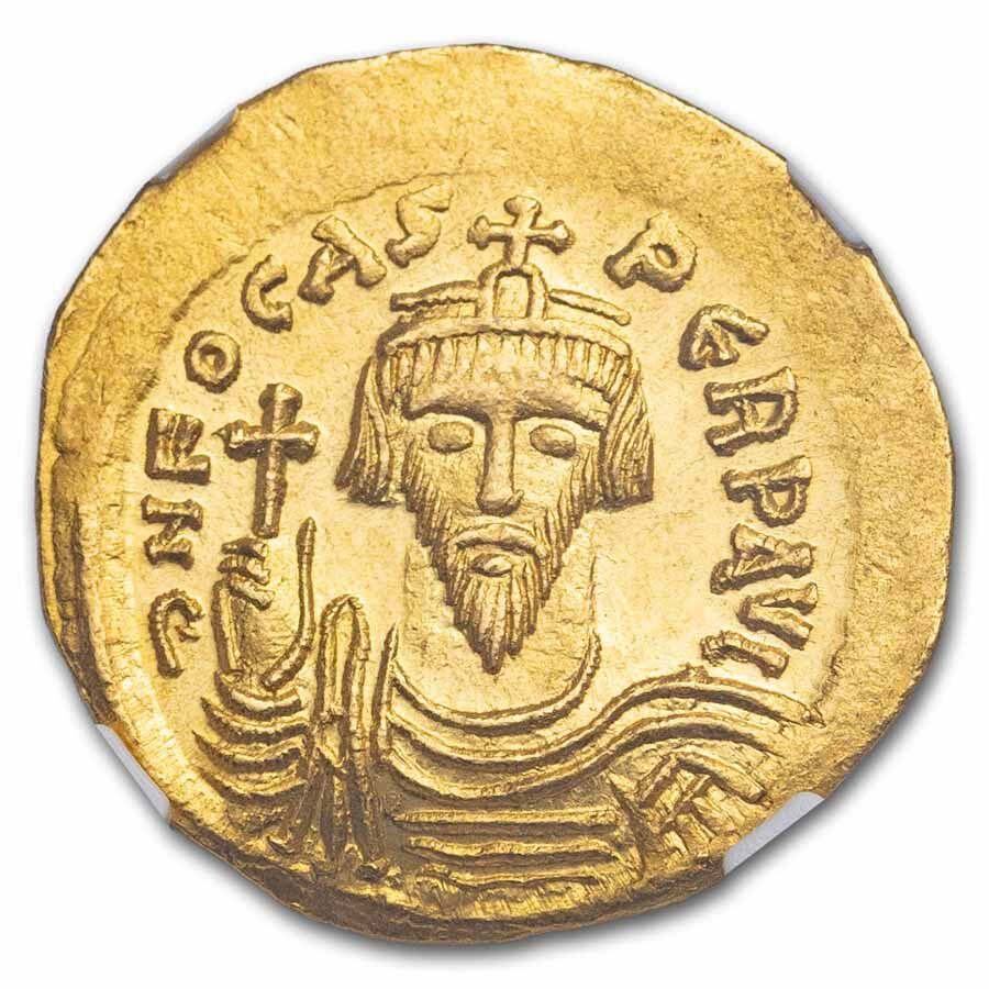 Byzantine Gold Solidus Emperor Phocas (602-610 AD) MS NGC 4/2