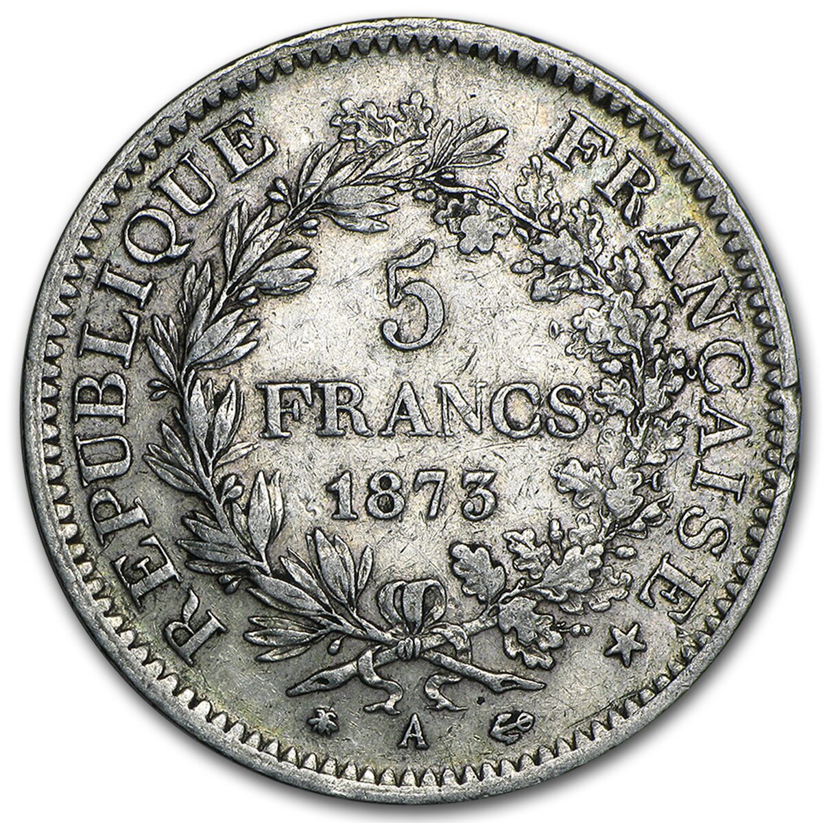 1870-1878 France Silver 5 Francs Hercules Avg Circ