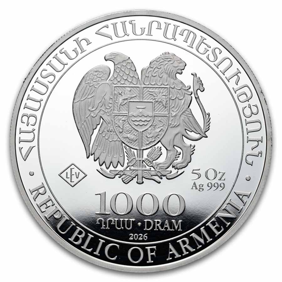 2026 Armenia 5 oz Silver 1000 Drams Noah’s Ark BU