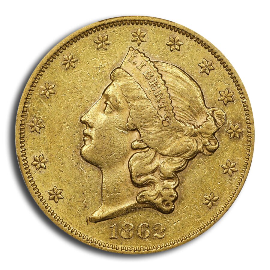 1862 $20 Liberty Gold Double Eagle AU-55 PCGS