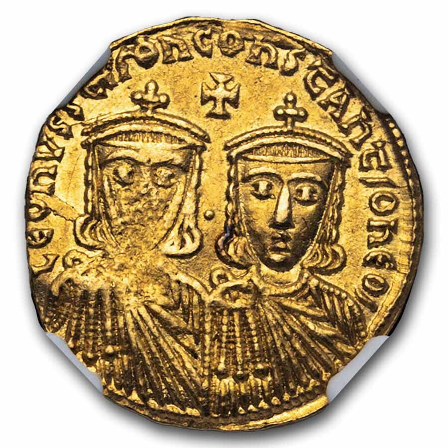 Byzantine Gold Solidus Leo IV+ Const. VI (776-780 AD) Ch AU NGC