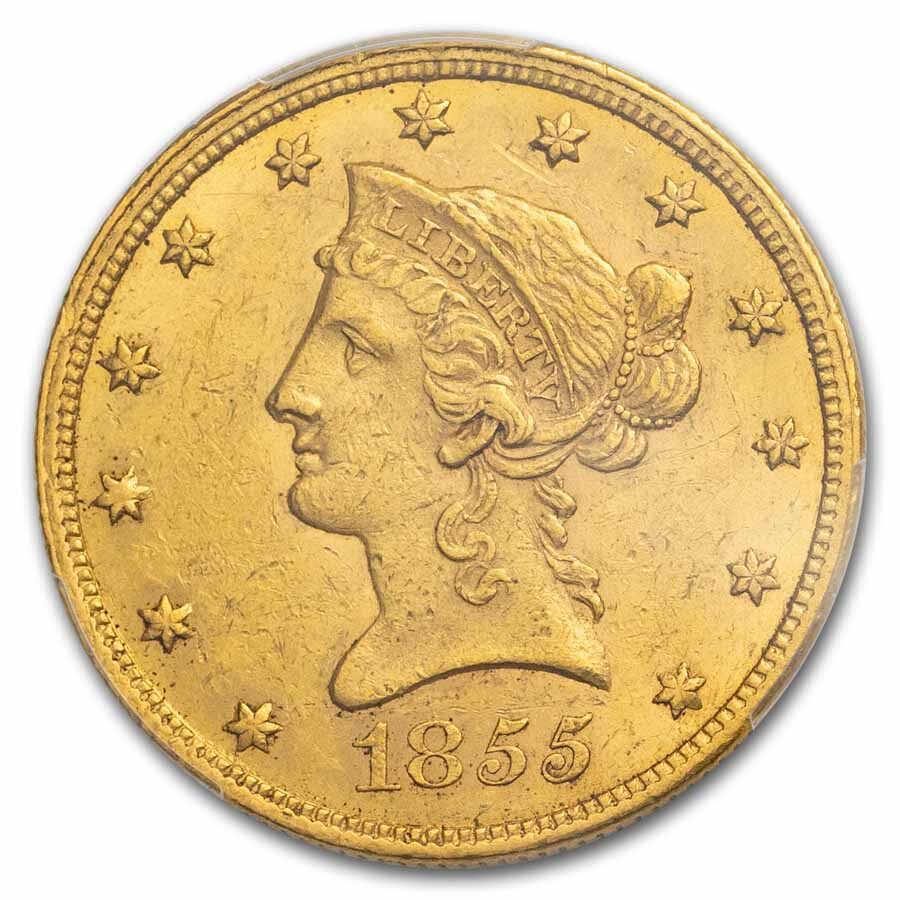 1855 $10 Liberty Gold Eagle AU-58 PCGS