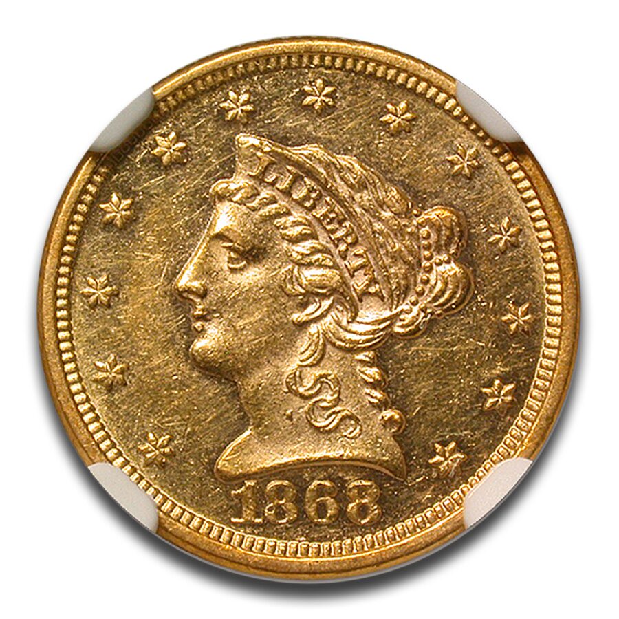 1868 $2.50 Liberty Gold Quarter Eagle MS-61 NGC (PL)