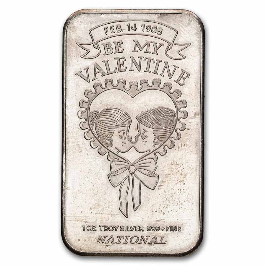 1 oz Silver Art Bar - Vintage Valentines (Random Motif)