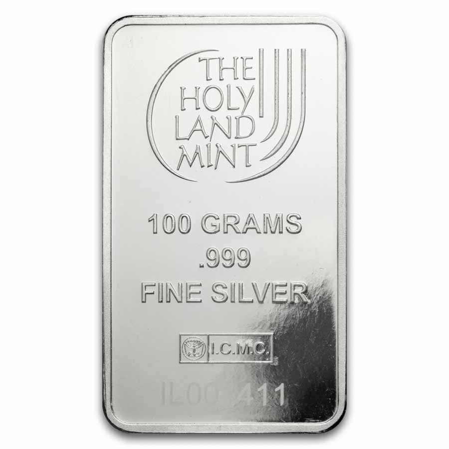 100 gram Silver Bar - Holy Land Mint (Dove of Peace)