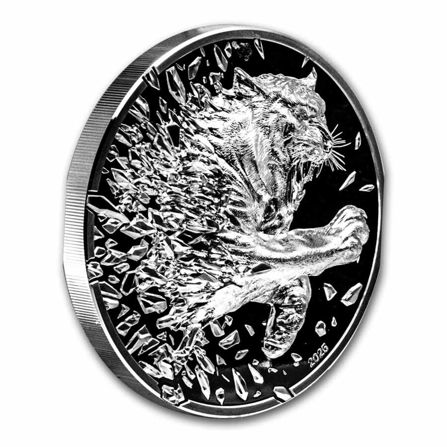 2025 Mongolia 250 gram Silver Proof Silver Bursts: Tiger
