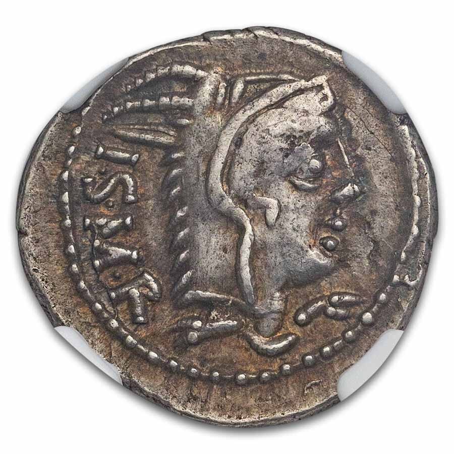Roman AR Denarius L.T. Balbus (105 BC) XF NGC (Crawford 316/1)