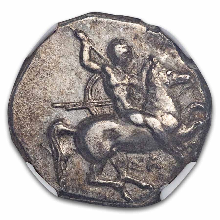 Calabria Taras AR Didrachm Rider & Dolphin (332-302 BC) Ch VF NGC
