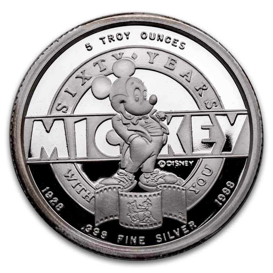 5 oz Silver Round - Mickey Mouse 60 Yrs Mickey Mouse Club (w/Box)