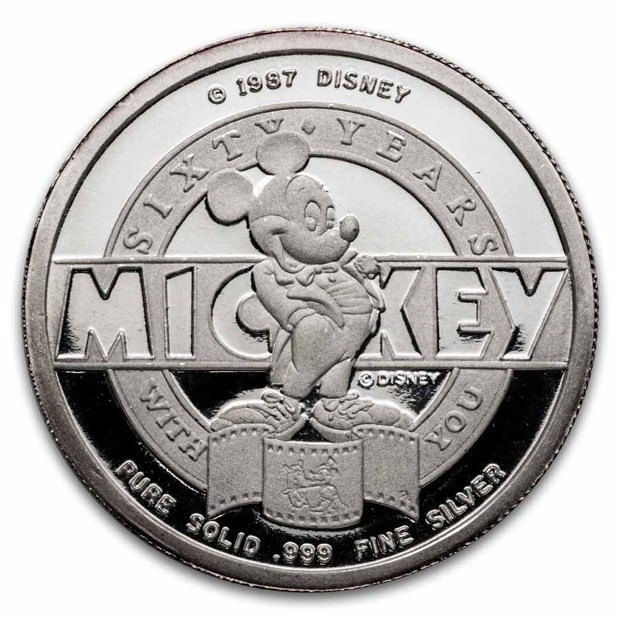 1/4 oz Silver Round - Mickey Mouse 60 Yrs Ambassador of Peace