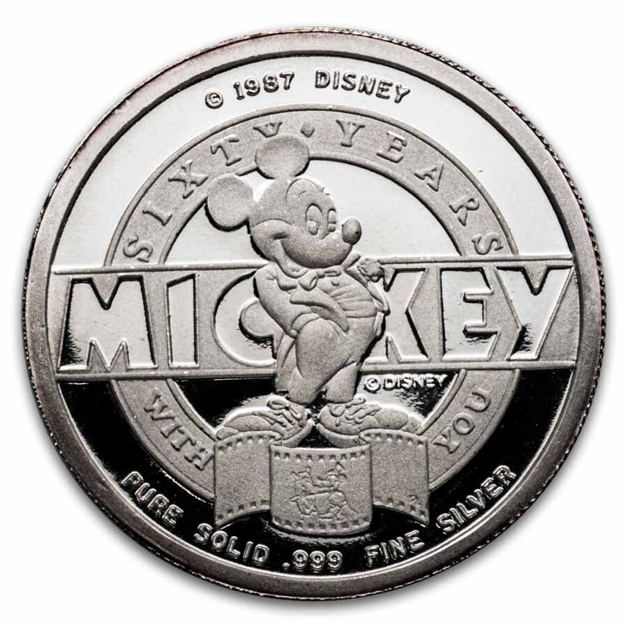 1/4 oz Silver Round - Mickey Mouse 60 Yrs International Icon