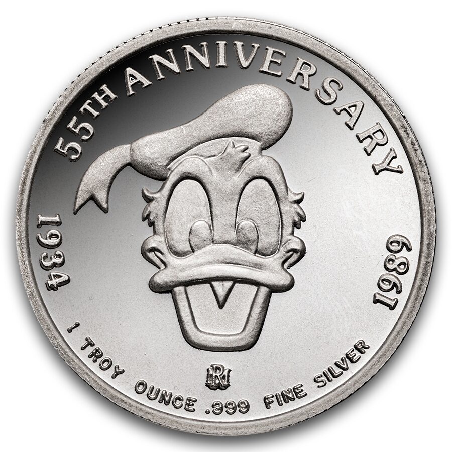 1990 1 oz Silver - Donald Duck - Media Duck w/Box & COA