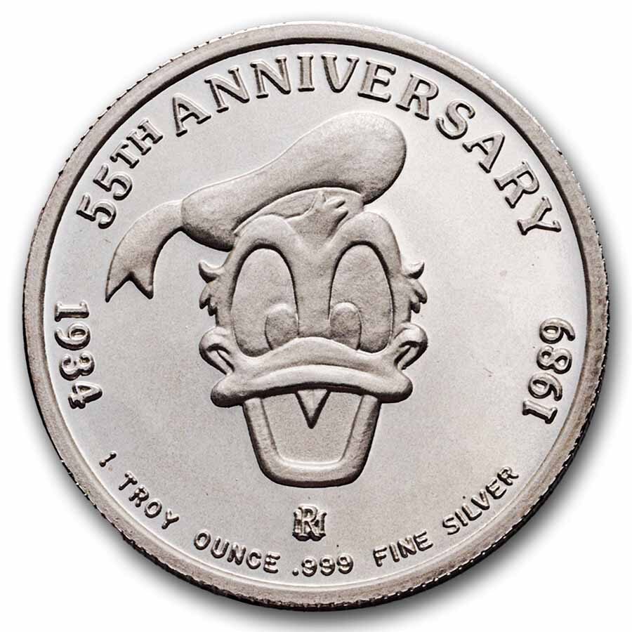 1990 1 oz Silver - Donald Duck - Professor of Fun w/Box & COA