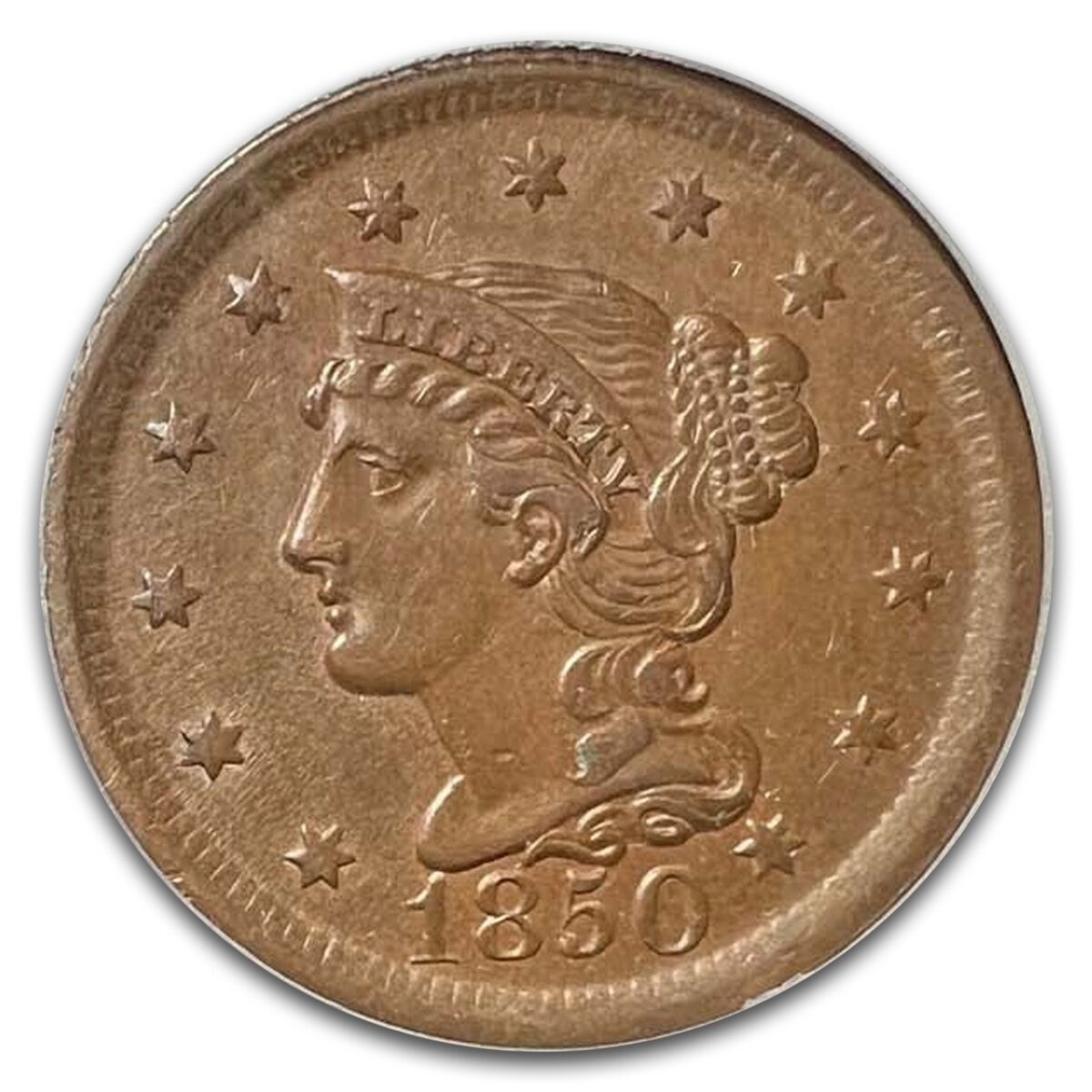 1850 Large Cent AU-55 PCGS (Brown)