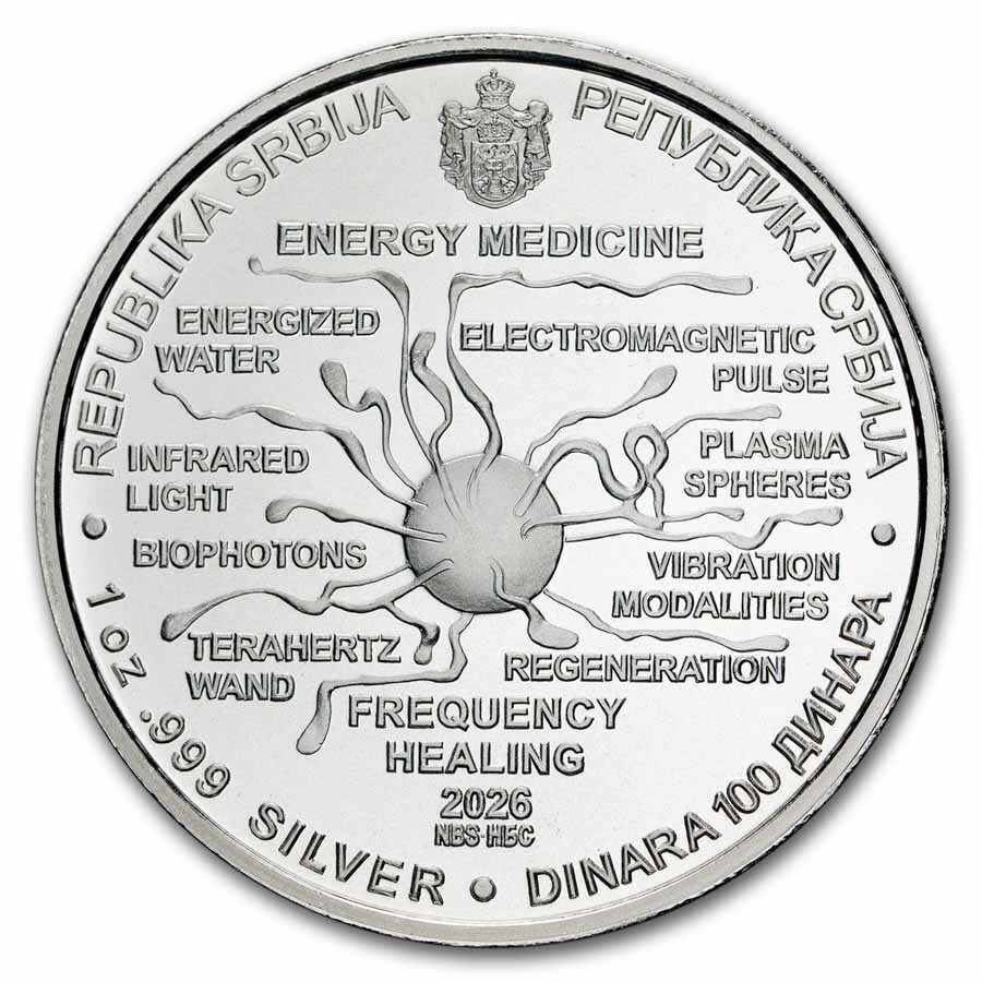 2026 Serbia 1 oz Silver 100 Dinar Tesla: Energy Medicine